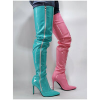 Two-Tone Left Pink Right Blue Stiletto Over The Knee Boot, Fashion Cute Chill Thin High Heel Above The Knee Style - Thumbnail 3