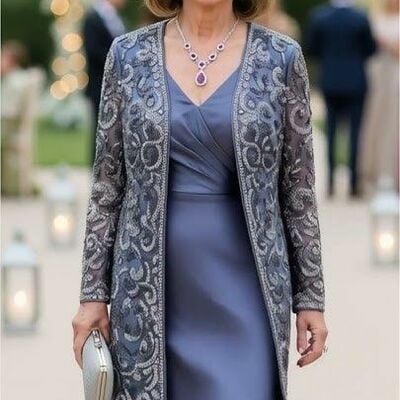 Elegant mermaid blue with lace jacket mother of bride/groom dress evening formal gowns 