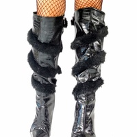 Womens Sexy Pu Leather Cony Hair Pointed Toe High Heels Side Zip Knee High Boots - Thumbnail 5