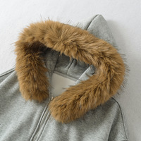 Autumn/Winter Warm Hooded Long-Sleeved Fleece-Lined Jacket/Sweatshirt with Detachable Fur Collar - Thumbnail 2