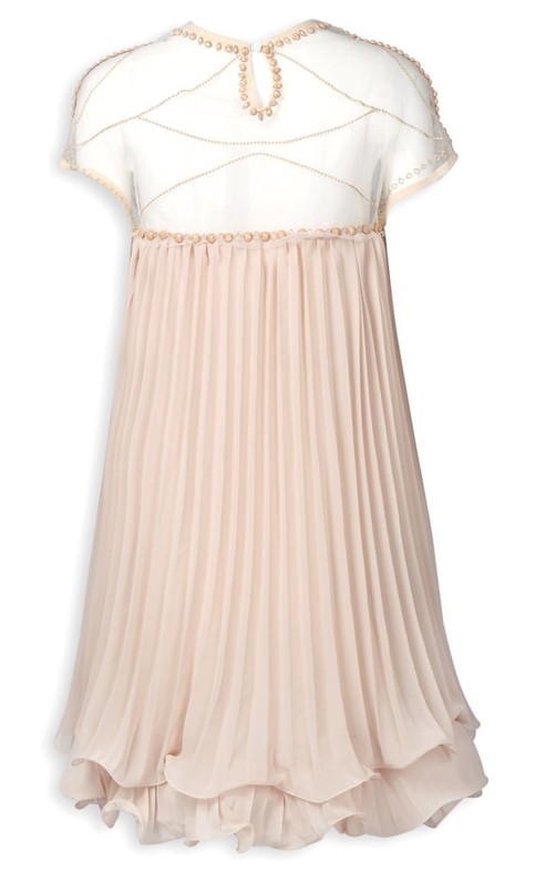 Apricot Short Sleeve Lace Pleated Doll Chiffon Short Dress
