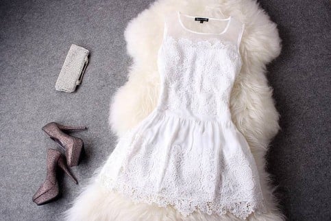 Lace hand-embroidered organza lace sleeveless dress tutu dress White