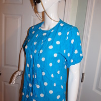 Vintage Chaus Blue/White Polka Dot Top Size S-M - Thumbnail 2