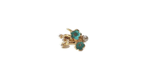 Flower ring with Rhinestones & Faux Pearls 