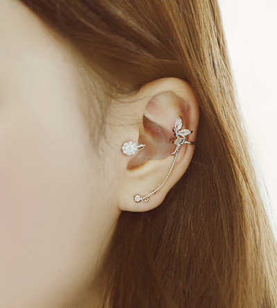 Crystal Angel Ear Stud Cuff Clip 