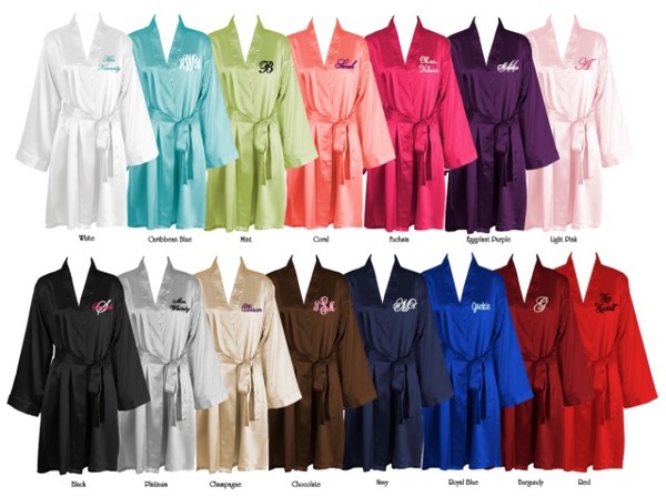 Monogrammed Kimono Style Satin Robe