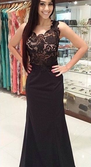 2016 Black Chiffon Prom Dresses, Long prom dress, Evening Gowns,PD160002