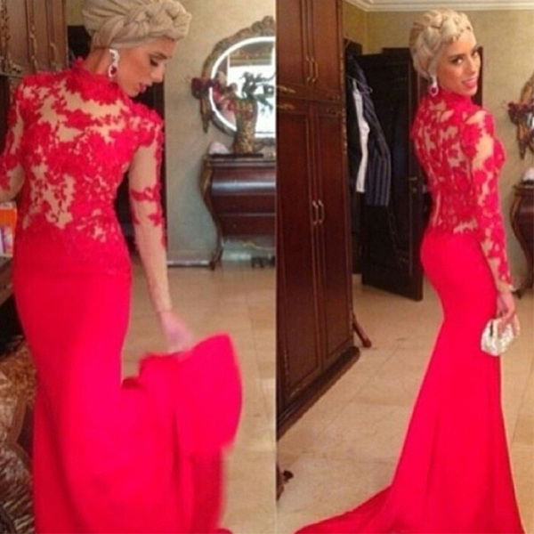 red sleek prom dress