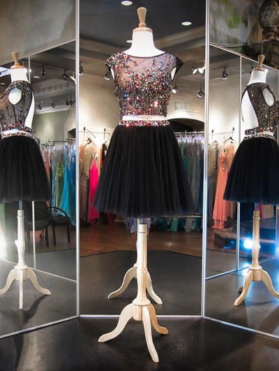 prom dresses with short sleeve,Black A-line Scoop Short/Mini Tulle Homecoming Dresses/Short Prom Dresses 1428