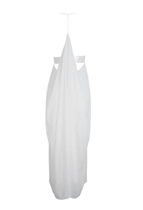 White Maxi Front Split Draped Back Skirt Gown Dress