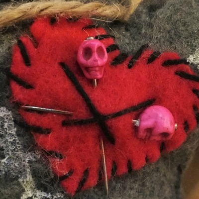 "little buttheads" hand made voodoo doll with pink pins by kat anderson