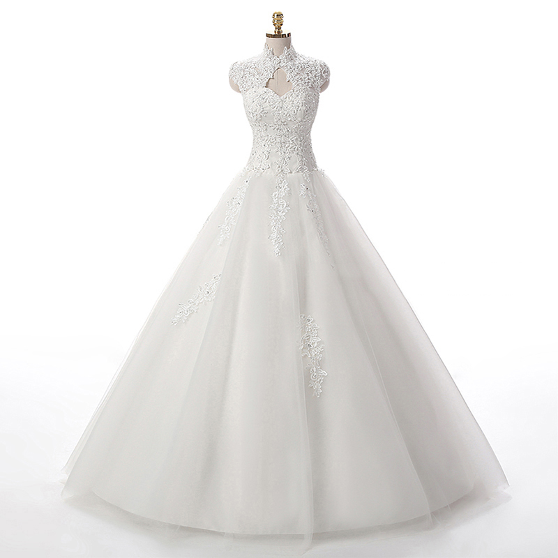 high neck cap sleeve wedding dress