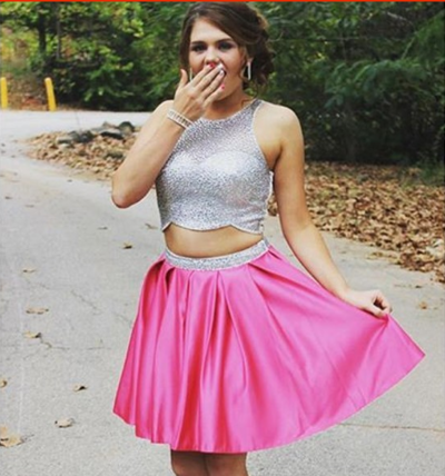 Satin Pretty Two Pieces Homecoming Dress,Short Prom Dresses,Cocktail Dress,Homecoming Dress,Graduation Dress,Party Dress,Short Homecoming Dress F156