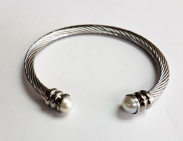 Silver Stainless Steel, Adjustable Round Cuff Cable, Bracelet Unisex