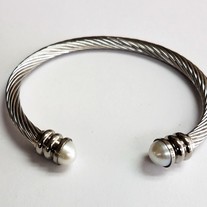 Silver Stainless Steel, Adjustable Round Cuff Cable, Bracelet Unisex