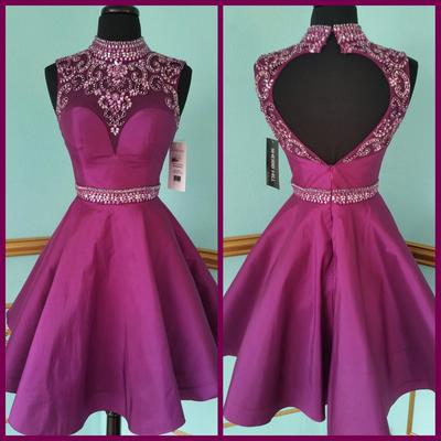 Open back satin prom dresses halter neck crystals women party dresses - Thumbnail 4