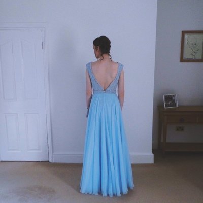 Scoop neck long chiffon prom dresses crystals lace women dresses - Thumbnail 2