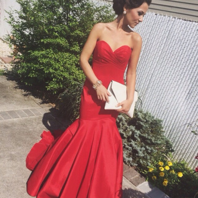 Sweetheart mermaid satin prom dresses floor length women dresses - Thumbnail 5
