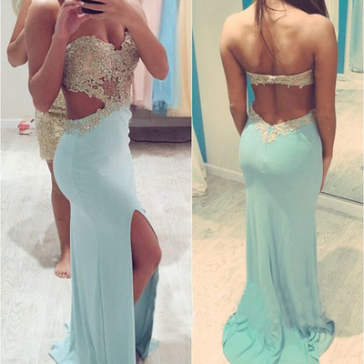 Open back mermaid chiffon prom dresses lace beaded women party dresses - Thumbnail 2