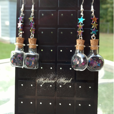 Nebula (hematite and glitter vial earrings)