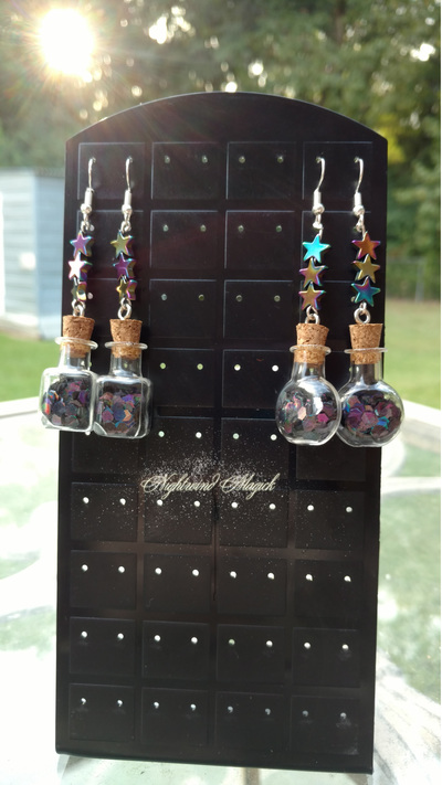 Nebula (Hematite and Glitter Vial Earrings)