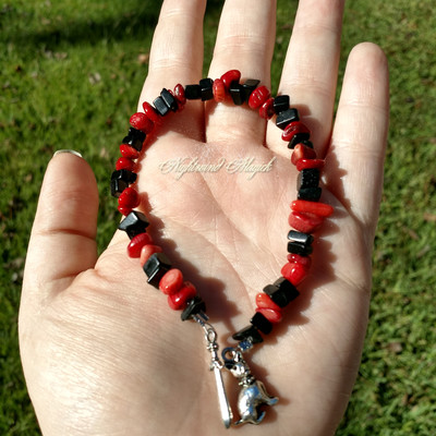 Red coral and black jasper ares prayer beads - Thumbnail 1
