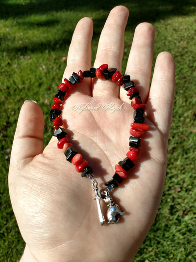 Red Coral and Black Jasper Ares Prayer Beads