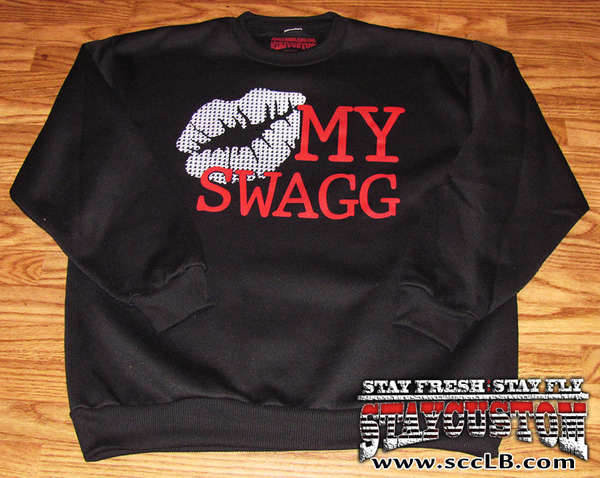 Kiss My Swagg Crew Sweater (Black/White/Red)