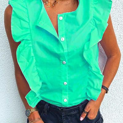 Ruffled round neck sleeveless shirt top