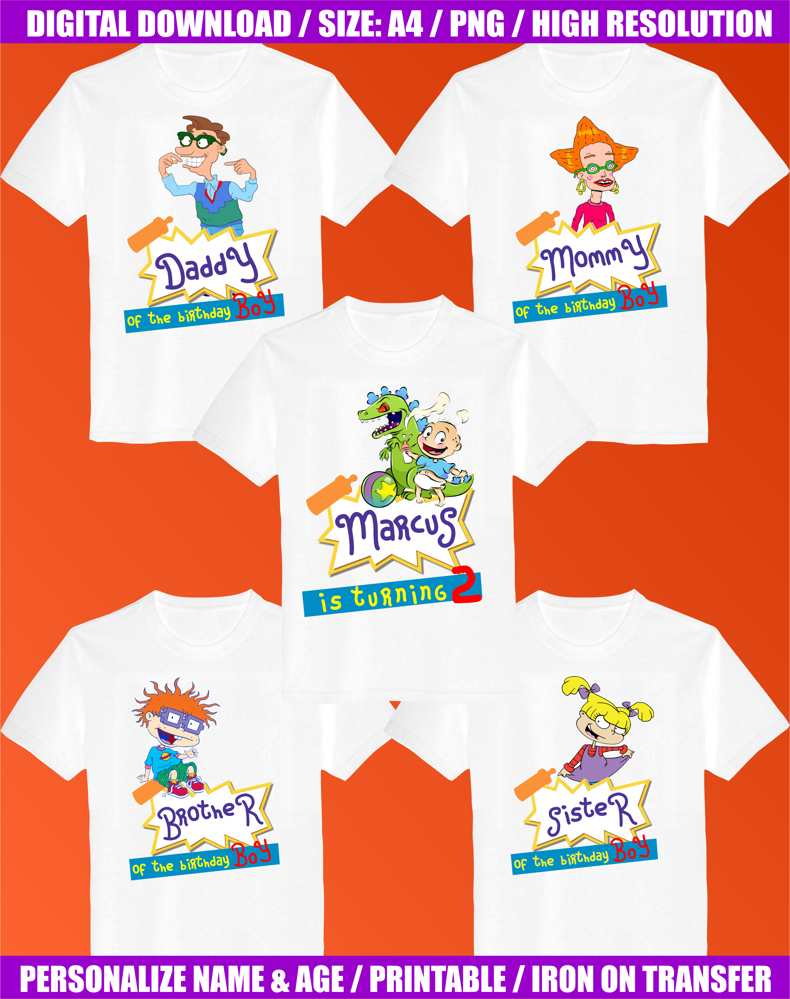 Drawing Illustration Rugrats Birthday Tshirt Digital File Only 