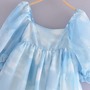 Blue Cloud Puff Sleeves Dress-3